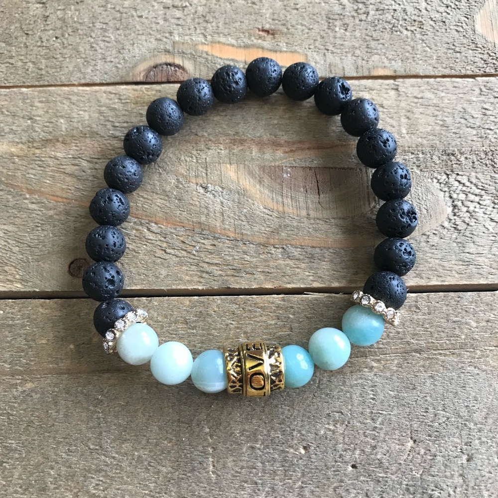 Handmade Natural Amazonite & Lava Bracelet
